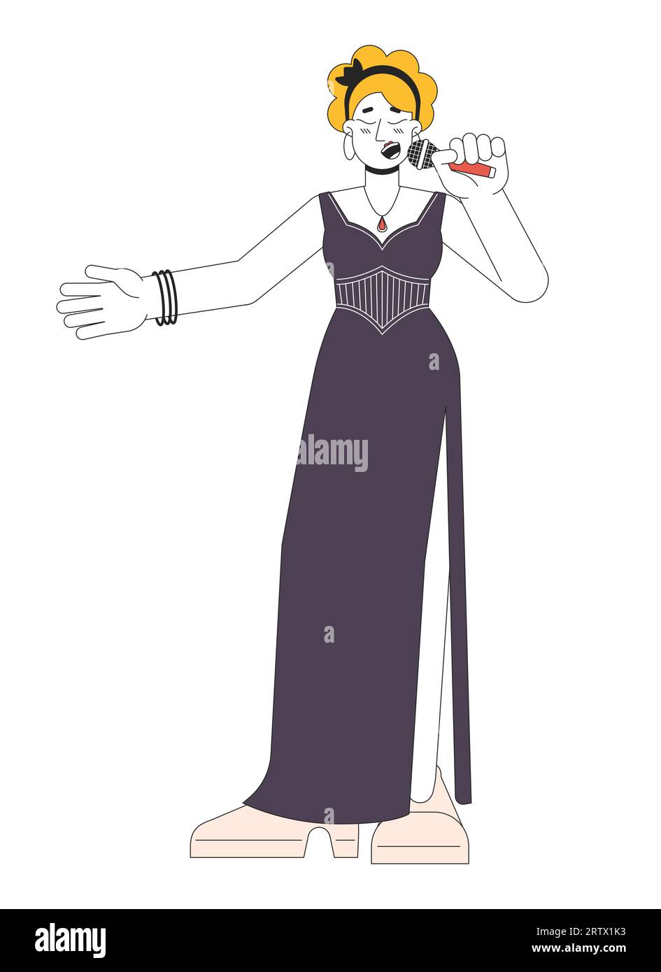 Jazz singer with microphone line cartoon flat illustration Stock Vector