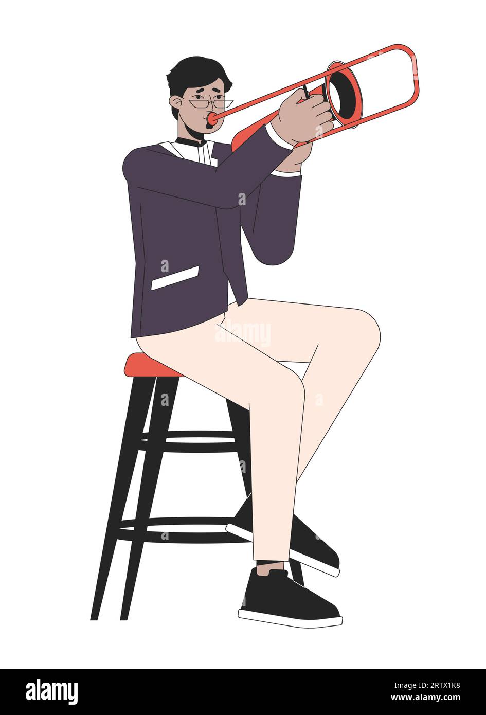 Jazz trombone player line cartoon flat illustration Stock Vector Image