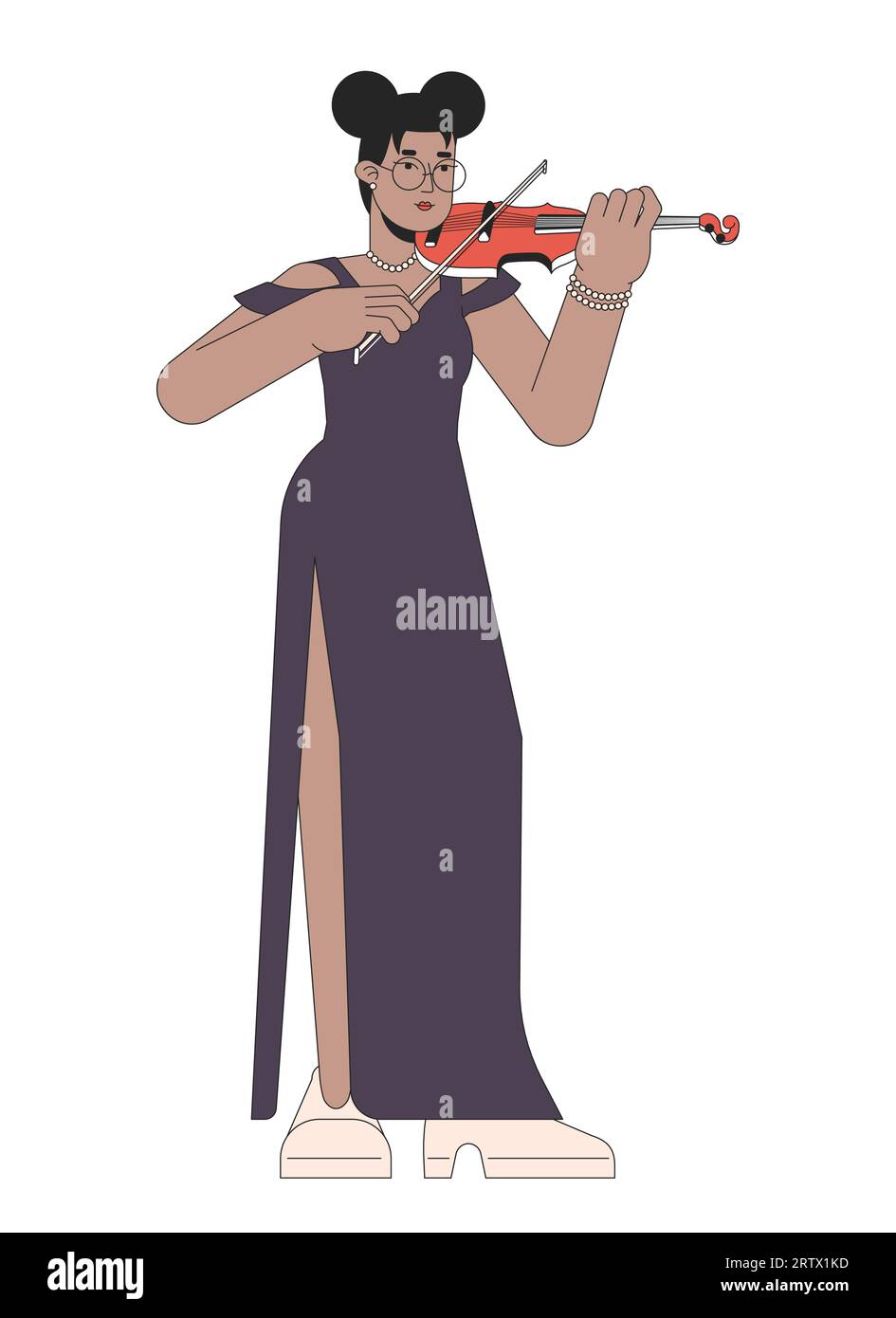 Solo violinist female line cartoon flat illustration Stock Vector