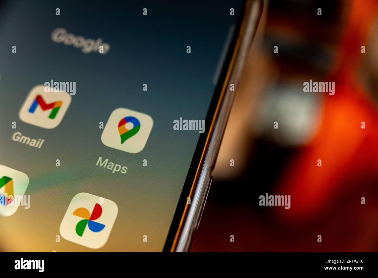 Madrid, Spain 09 12 2023: Screen of a mobile phone with google