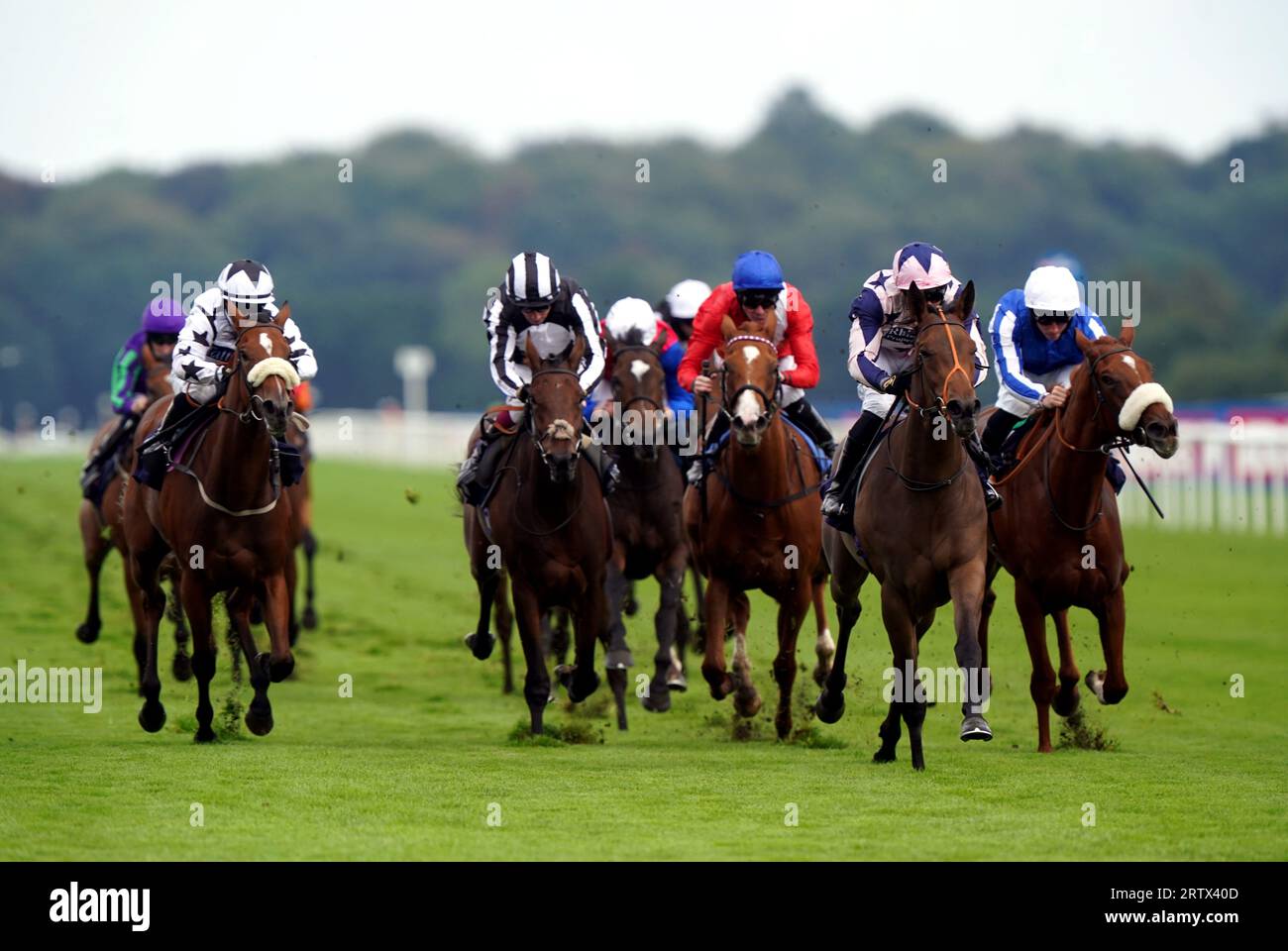 Circe (second right) ridden by Sean Levey on their way to winning the Coopers Marquees EBF Maiden Fillies' Stakes during the Betfred St Leger Festival at Doncaster Racecourse. Picture date: Friday September 15, 2023. Stock Photo