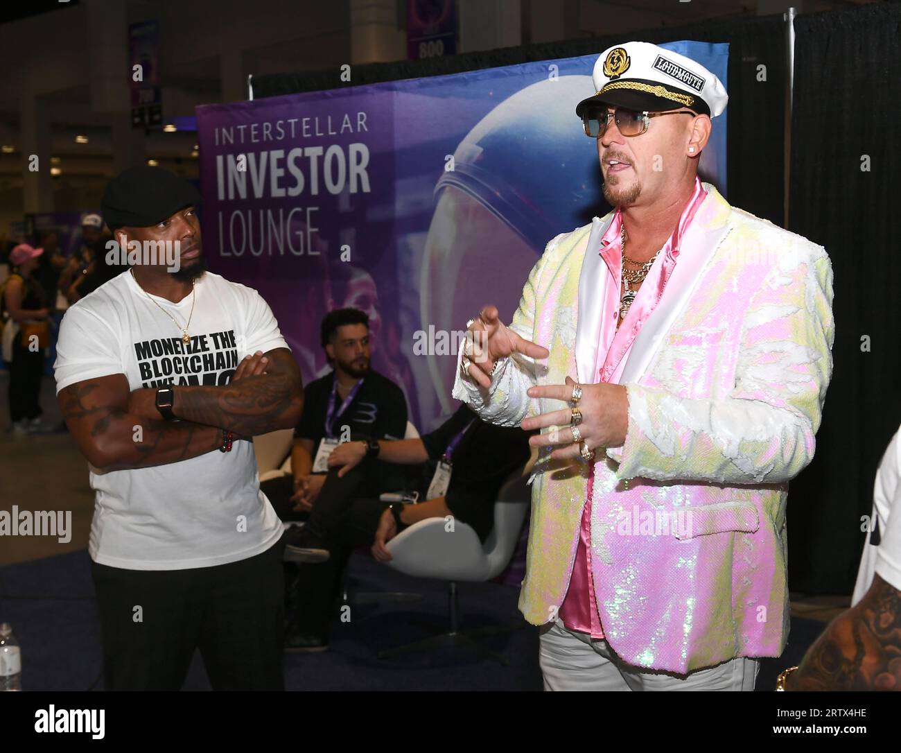Las Vegas, USA. 14th Sep, 2023. Web3, Blochchain and NFT Advisor Loudmouth speaks during the 2023 BREATHE! convention at The Expo at World Market Center on September 14, 2023 in Las Vegas, Nevada. (Photo by Bryan Steffy/Sipa USA/Sipa USA) Credit: Sipa USA/Alamy Live News Stock Photo