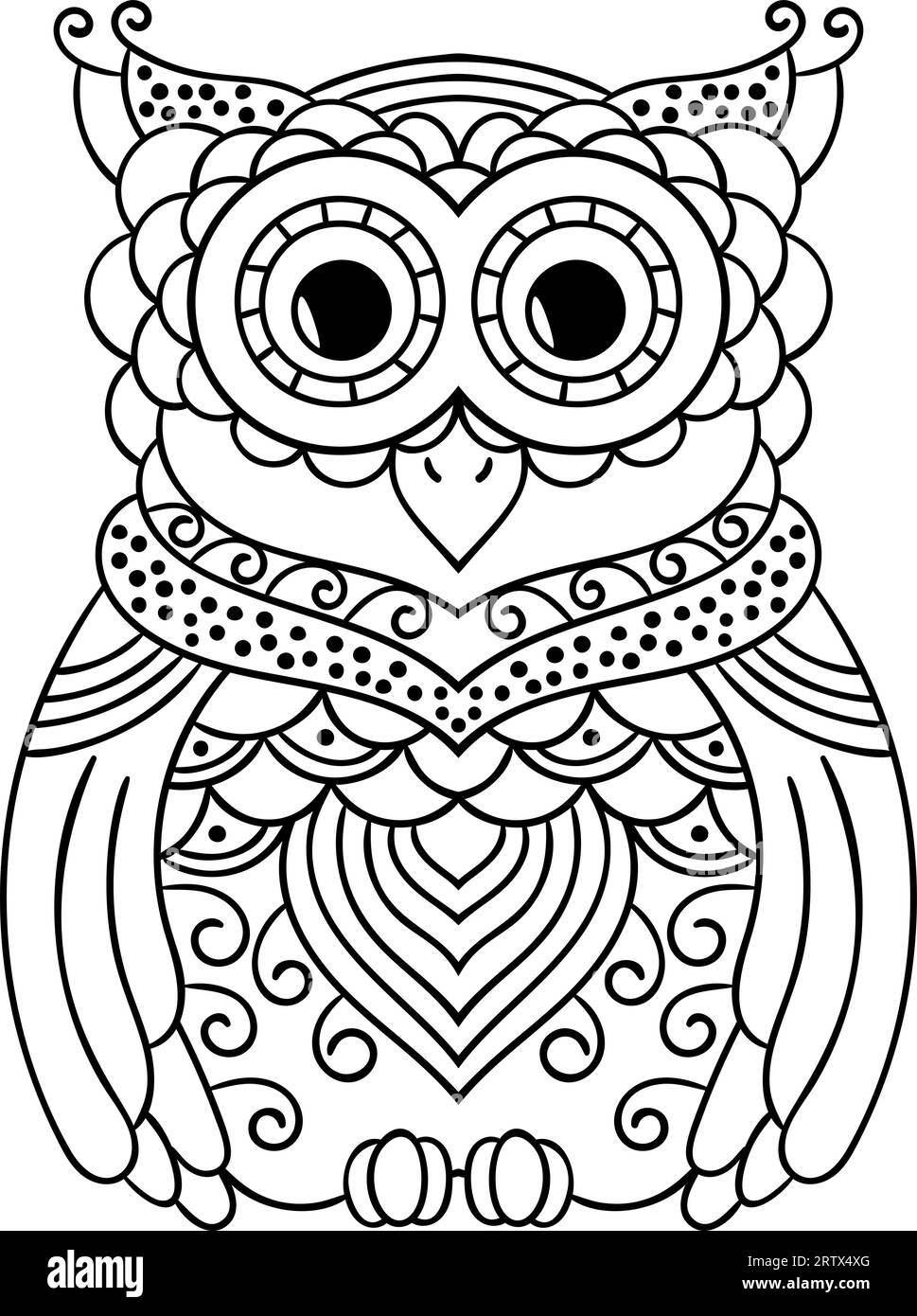 Vector hand drawn owl for adult and children coloring book, Black and ...