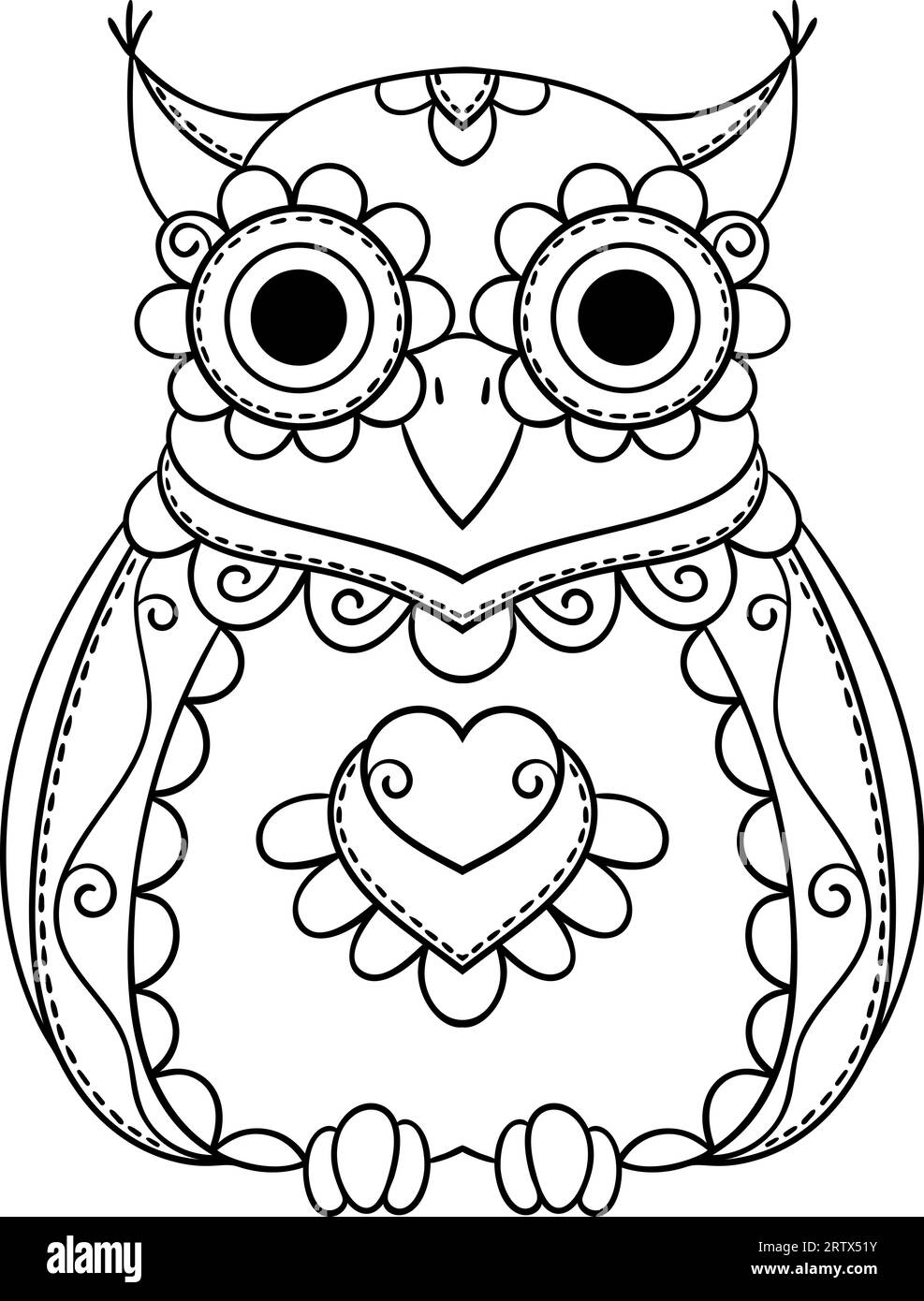 Vector hand drawn owl for adult and children coloring book, Black and ...