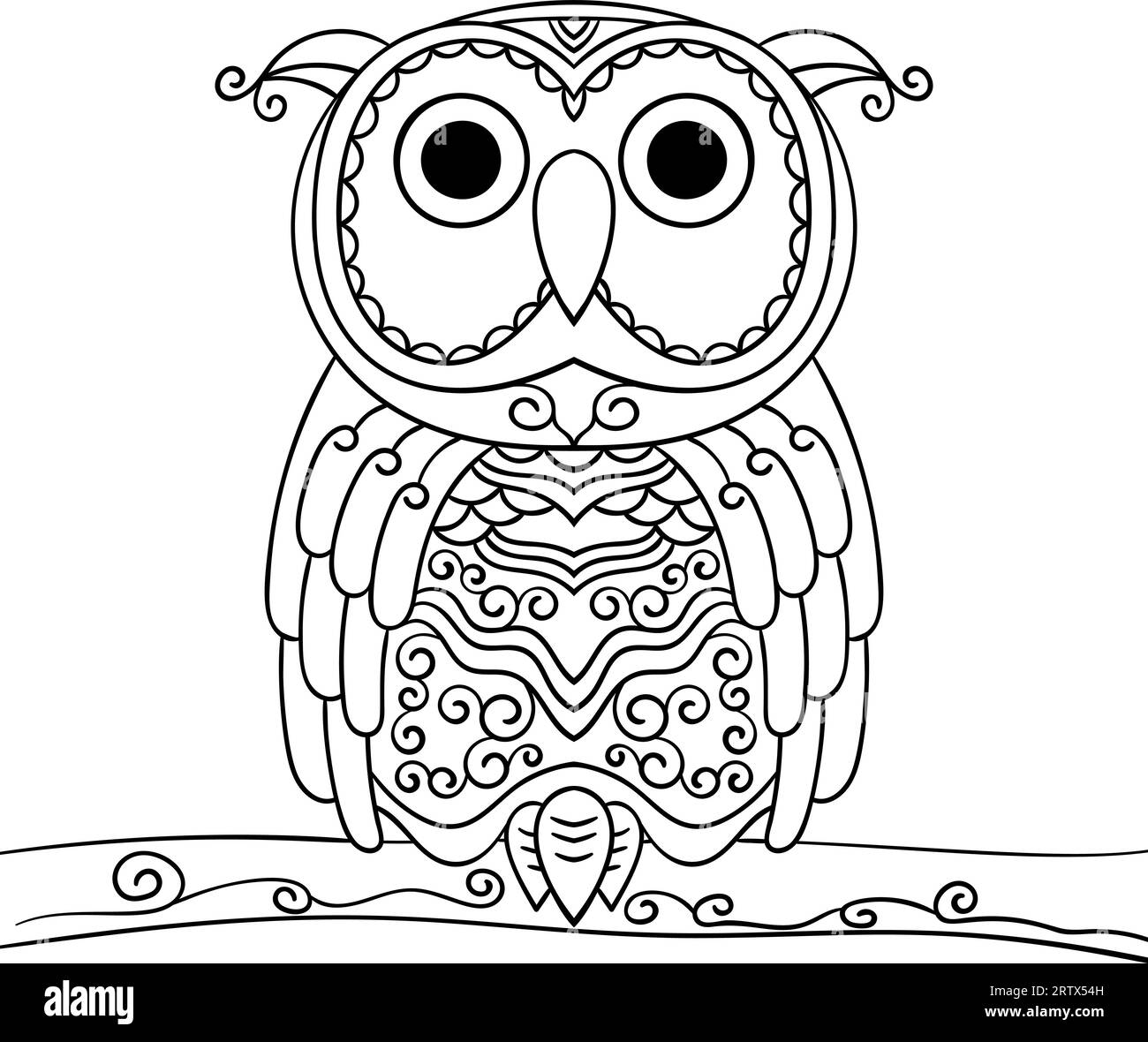 Vector hand drawn owl for adult and children coloring book, Black and ...