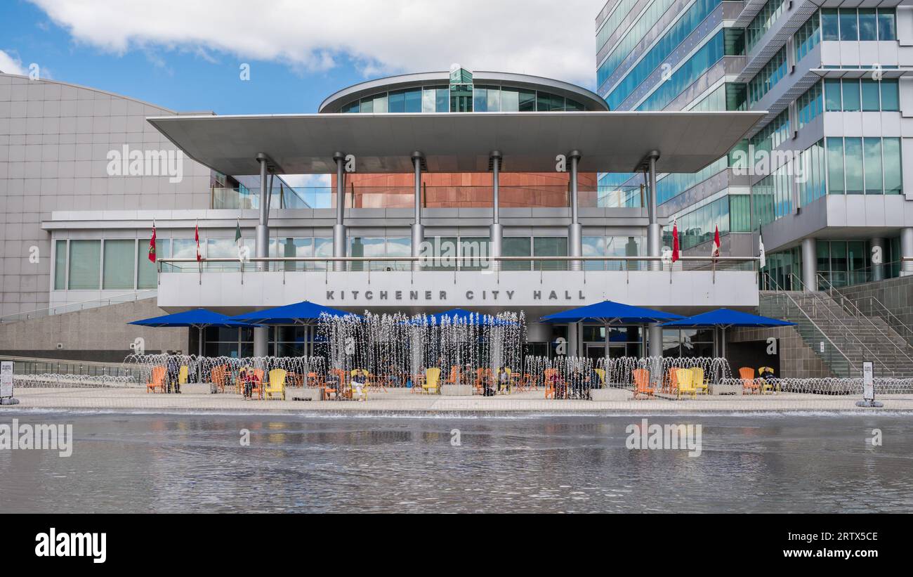 Kitchener, ON, Canada-August 27, 2023: City Hall in downtown district