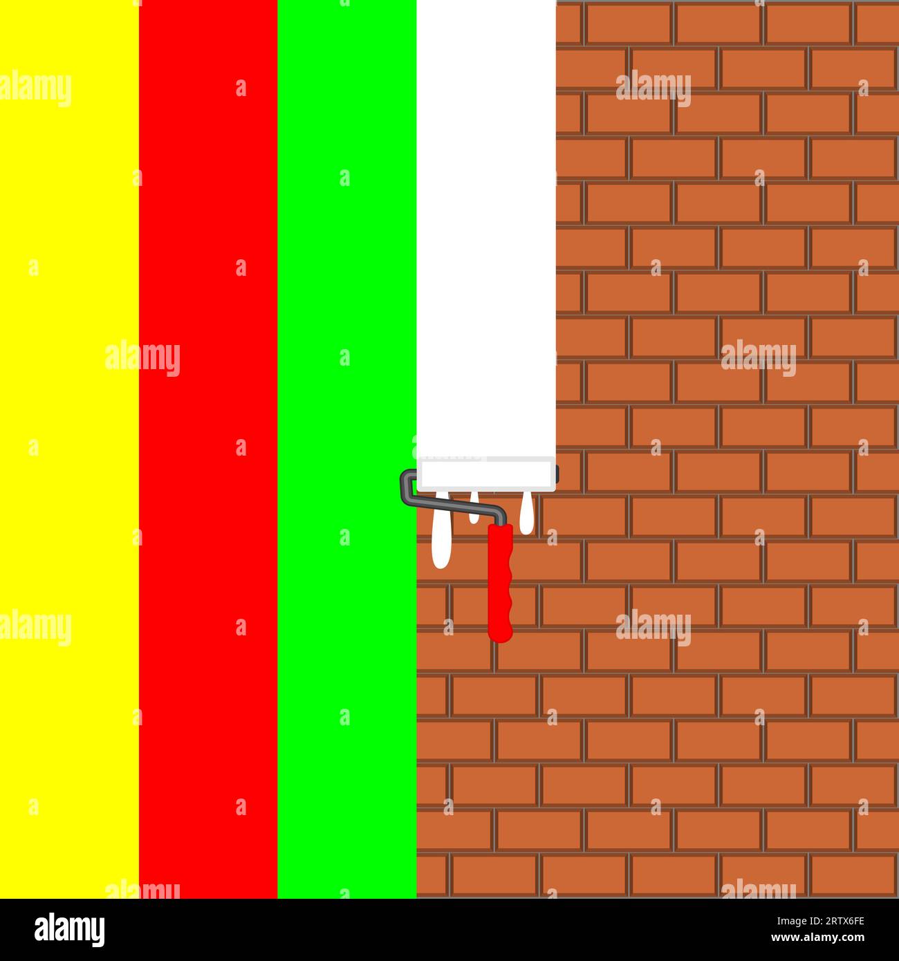 Brick wall is painted colored stripes. Vector background. Stock Vector