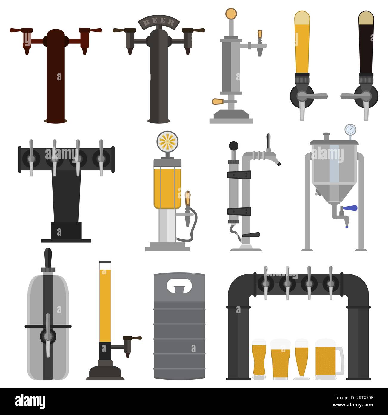 Set of beer equipment for bar including beer pump, dispenser with tap and handle and with set