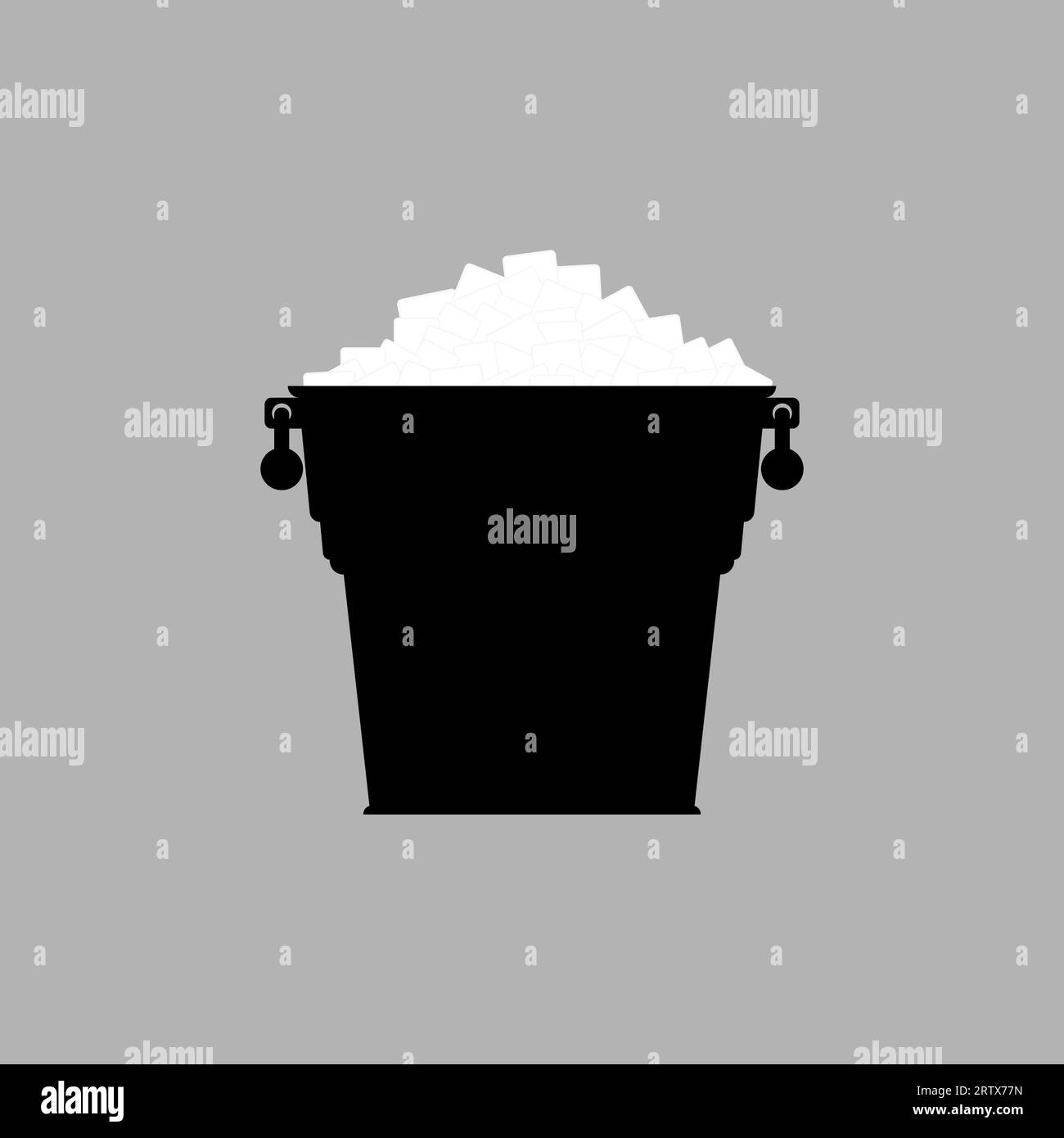 Silhouette of a bucket with ice cubes. Pail with white ice. Vector illustration. Stock Vector