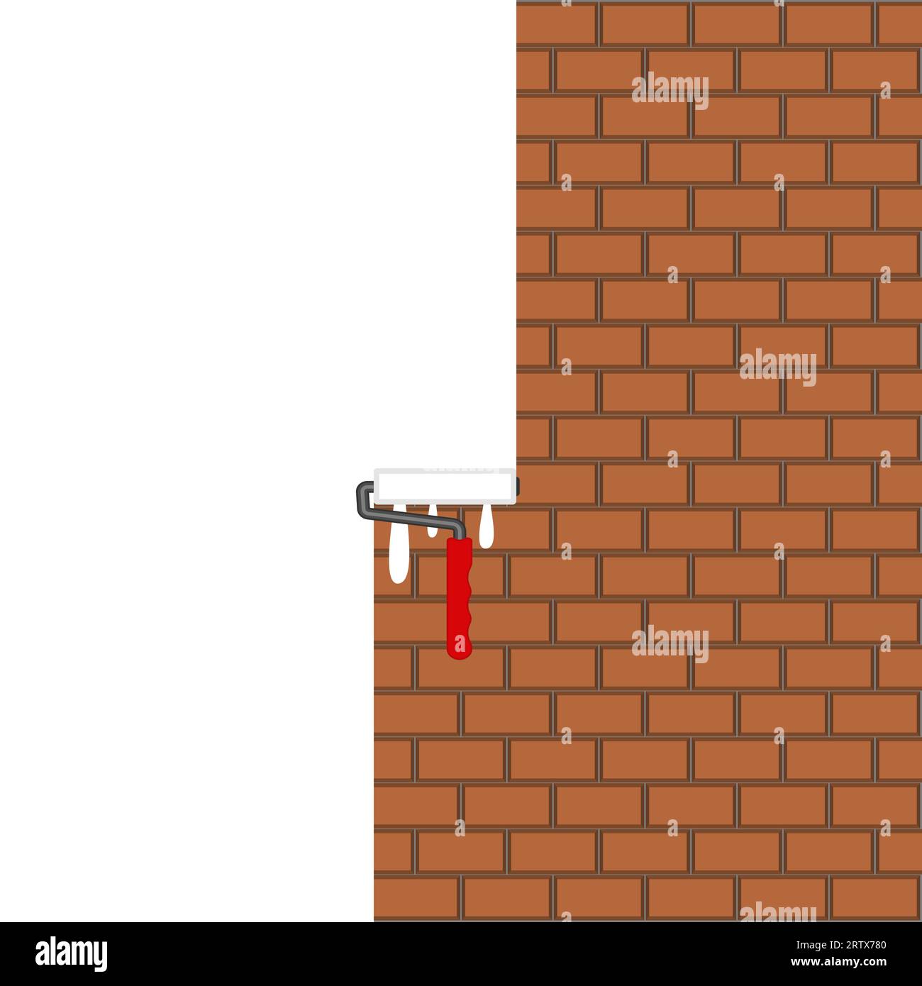 Brown brick wall painted with white paint roller. Vector background. Stock Vector