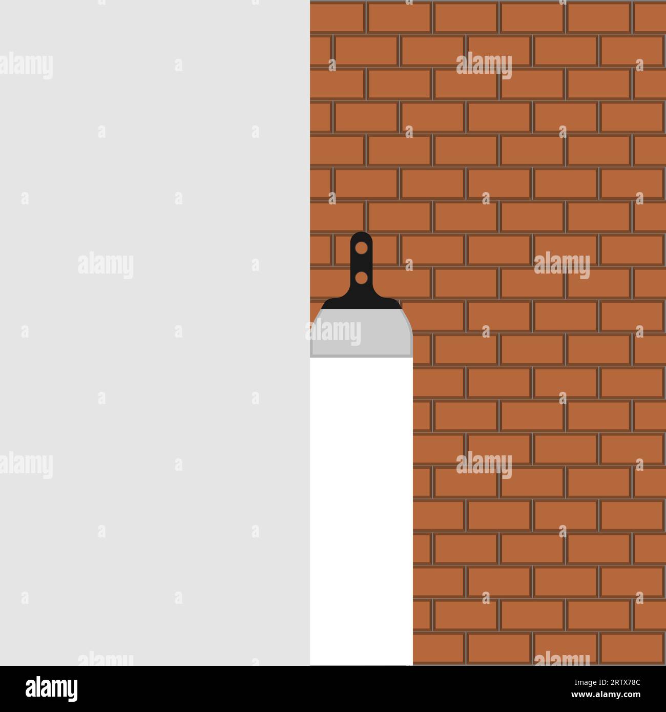 Brown brick wall with white plaster and trowel. Vector background. Stock Vector