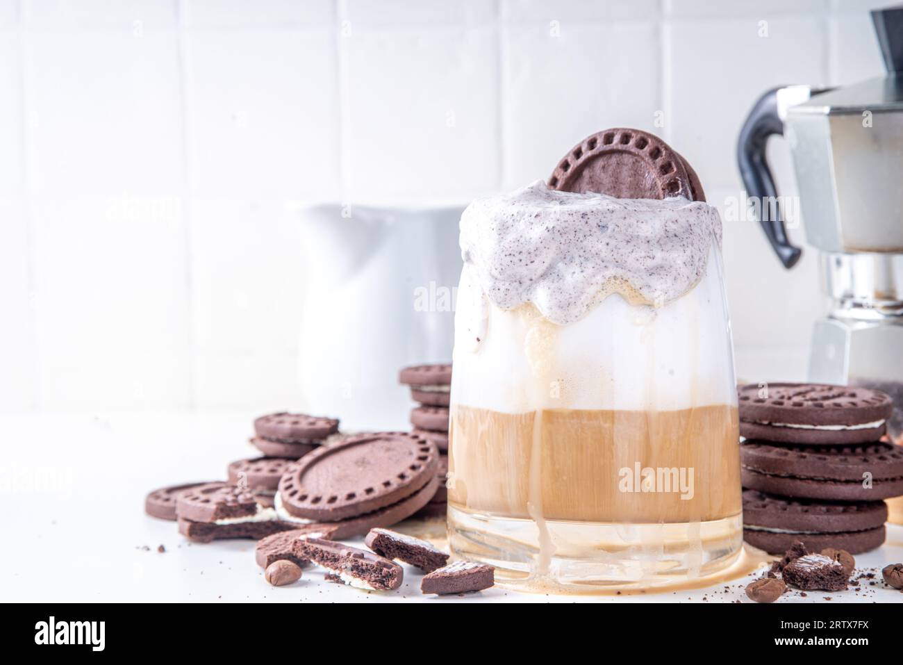 Cookies and Cream coffee latte. Cold Frappuccino with whipped cream and