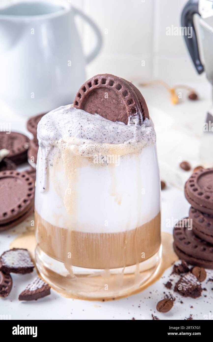 Cookies and Cream coffee latte. Cold Frappuccino with whipped cream and