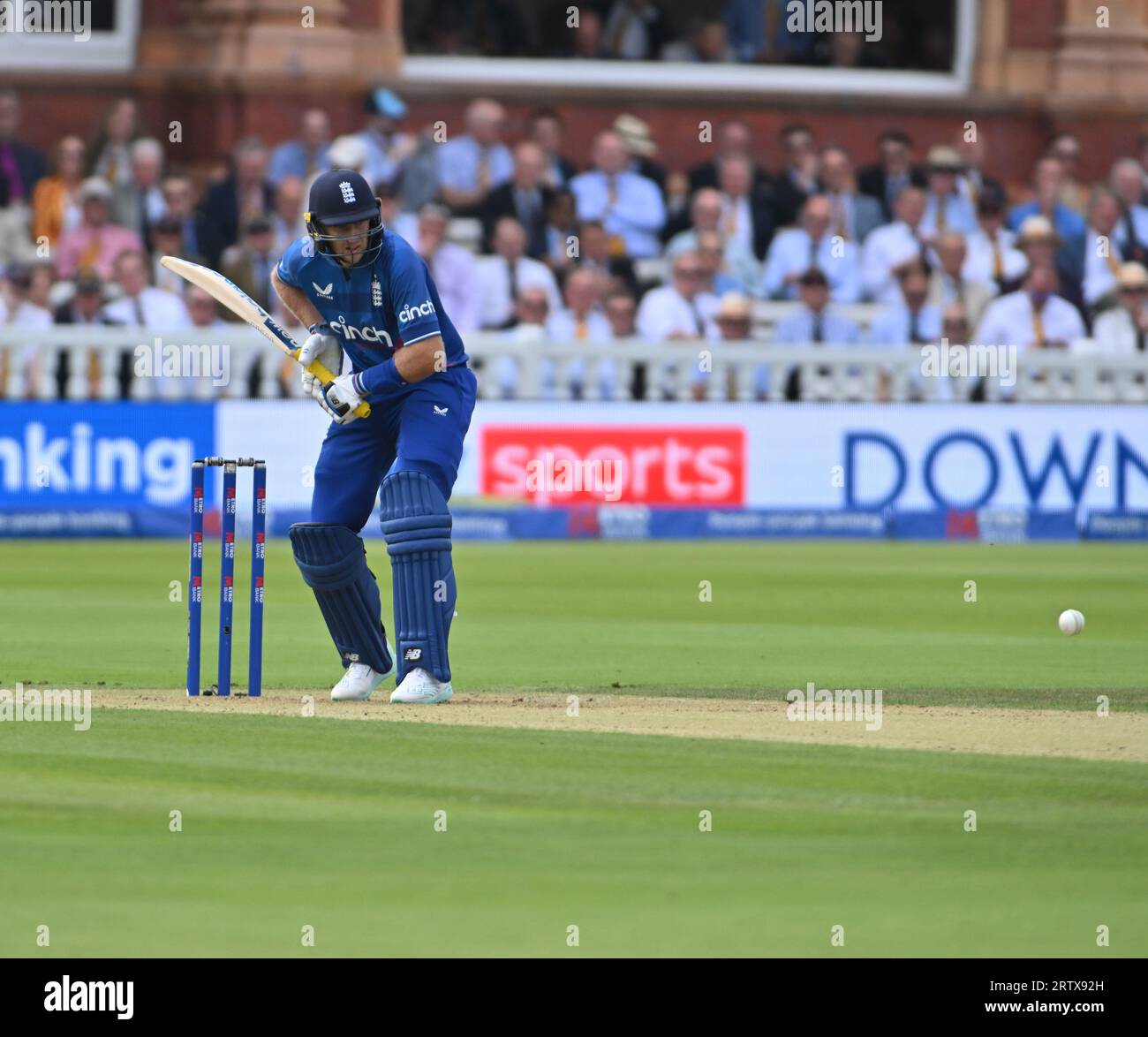 Lords Cricket Ground, London, UK. 15th Sep, 2023. 4th One Day International, England versus New Zealand; Total concentration on the ball from Joe Root of England Credit: Action Plus Sports/Alamy Live News Stock Photo