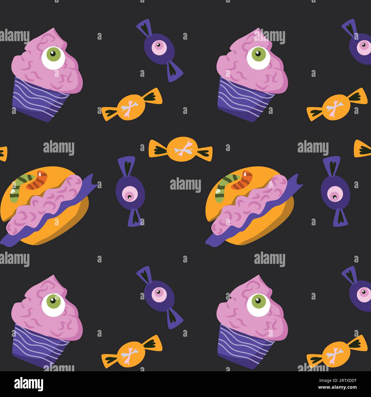 weird food for zombie of halloween holiday pattern Stock Vector