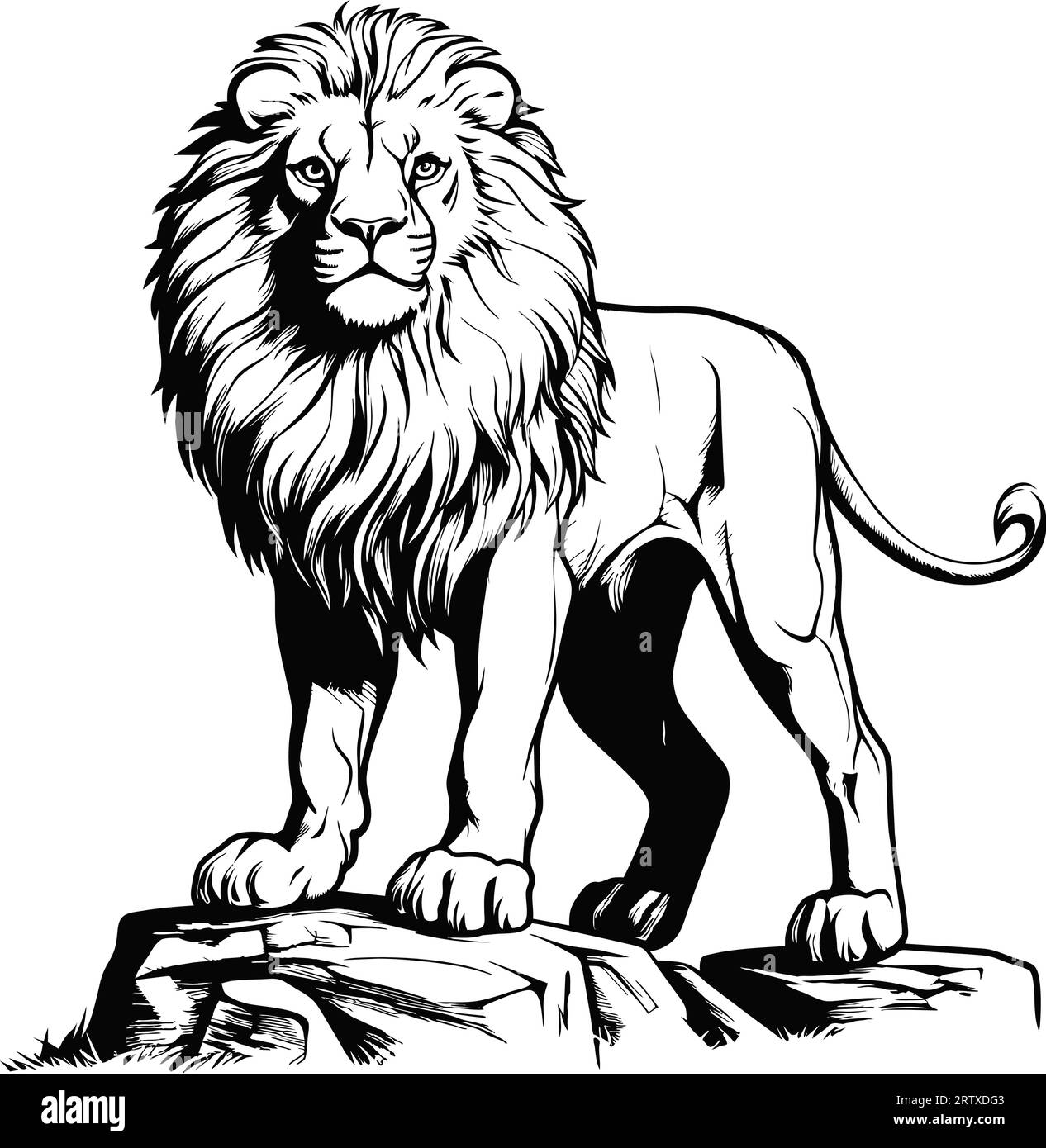 lion drawn with ink from the hands of a predator tattoo logo Stock Vector