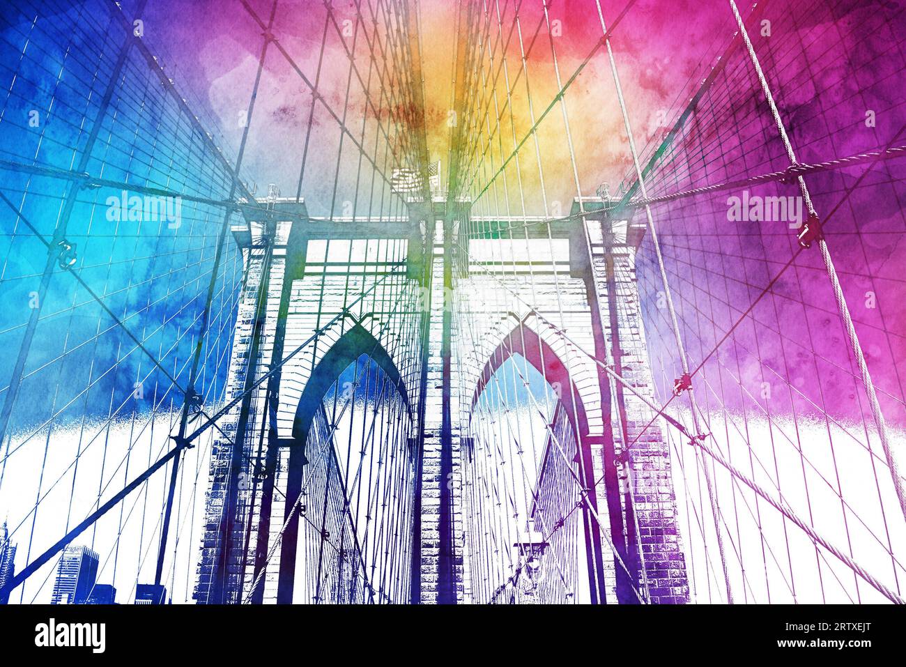 Illustration of the Brooklyn Bridge, New York City. Stock Photo