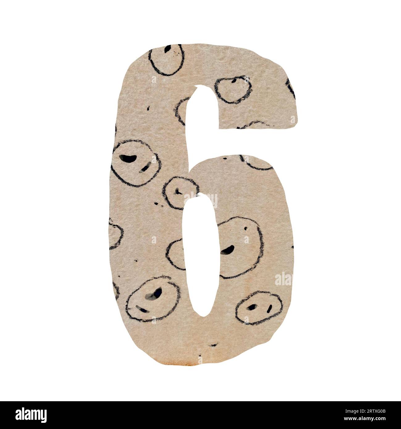 Number six hand drawn a watercolor illustration Stock Photo