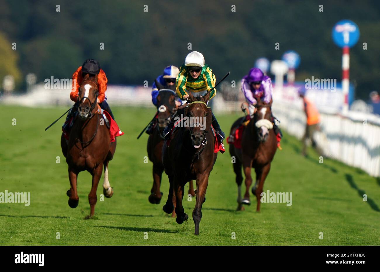 Legendary Day ridden by Mark Winn on their way to winning the Betfred Mallard Handicap during the Betfred St Leger Festival at Doncaster Racecourse. Picture date: Friday September 15, 2023. Stock Photo