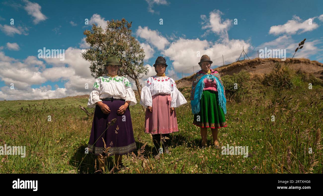 Cangahua, Cayambe / Ecuador - September 12 2023: Three elderly