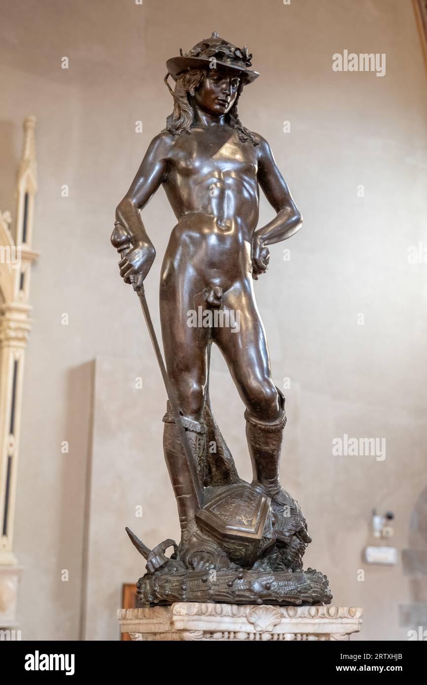 Donatello's Bronze David Statue In The Bargello Museum In Florence