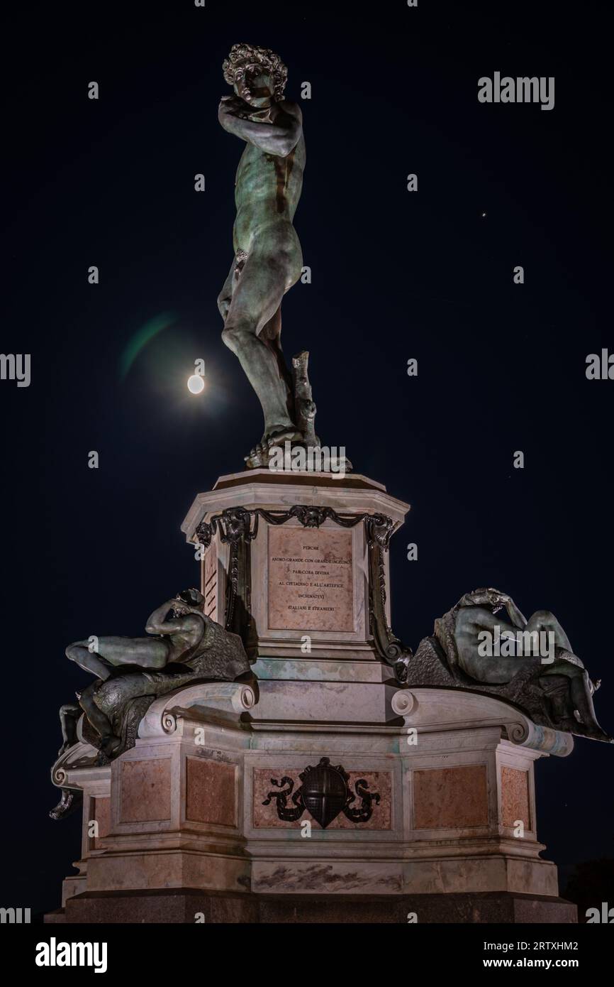 Replica Statue Of David On Piazzale Michelangelo At Night Stock Photo