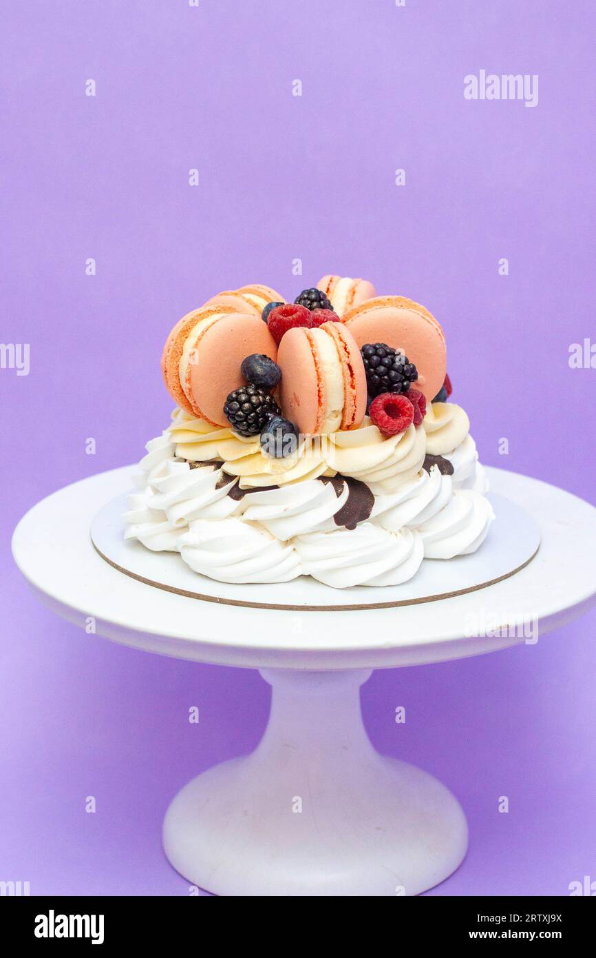 Delicious dessert with whipped egg whites, cream cheese swirls