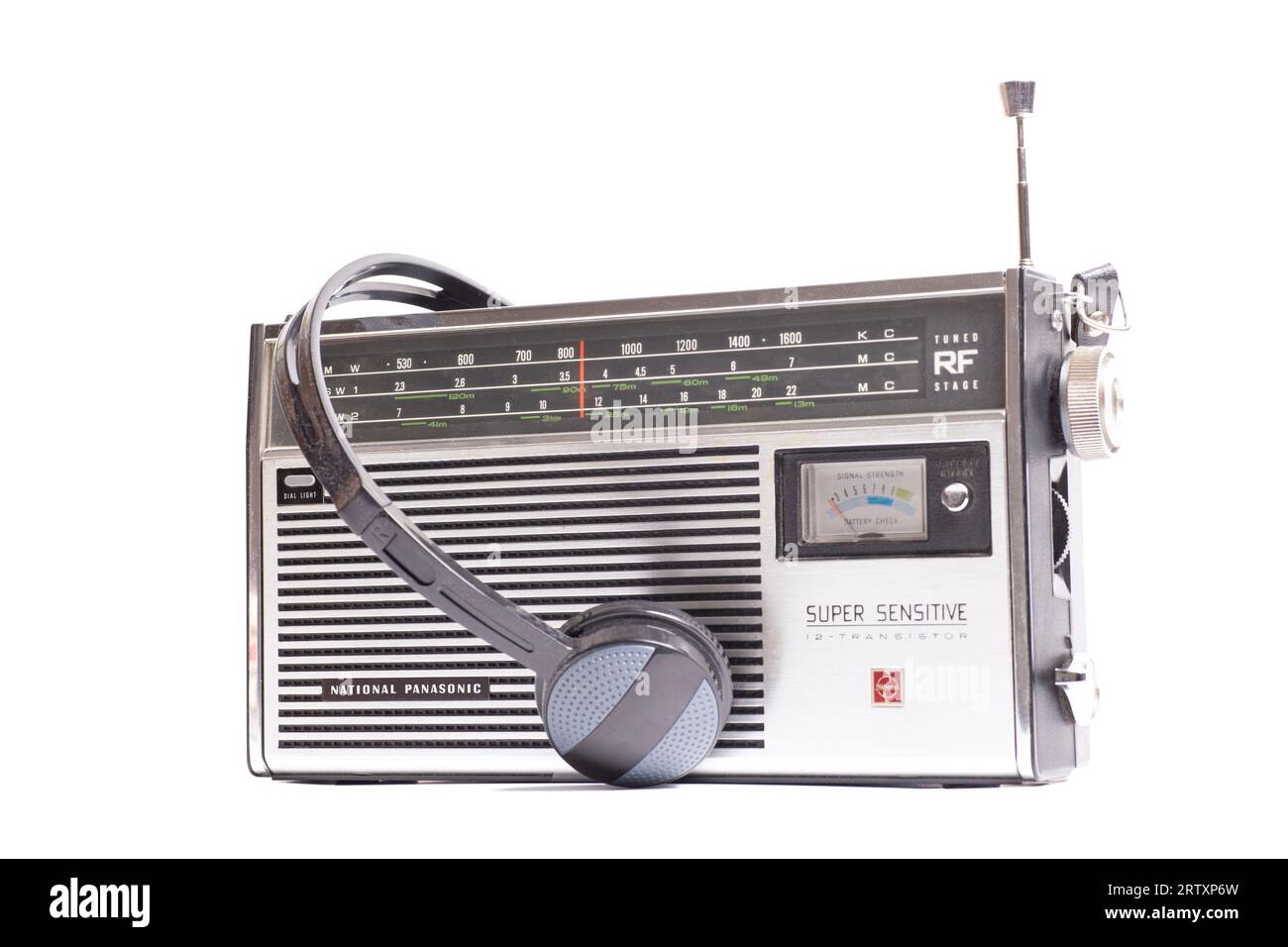 Moscow, Russia, August 30, 2023: National Panasonic,super sensitive radio receiver with headphones. Stock Photo