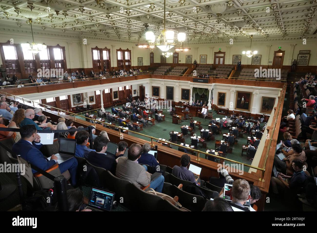 Overall view of the courtroom as closing arguments are presented in attorney general Ken Paxton's impeachment trial in the Texas Senate on September 15, 2023. THe charges will go to the jury today. Credit: Bob Daemmrich/Alamy Live News Stock Photo