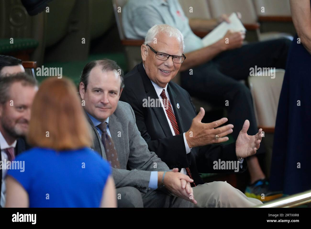 Witness Texas Ranger DAVID MAXWELL gestures in the pblic gallery during the morning on day nine as both sides have rested in Texas Attorney General Ken Paxton's impeachment trial in the Texas Senate on September 15, 2023. Credit: Bob Daemmrich/Alamy Live News Stock Photo