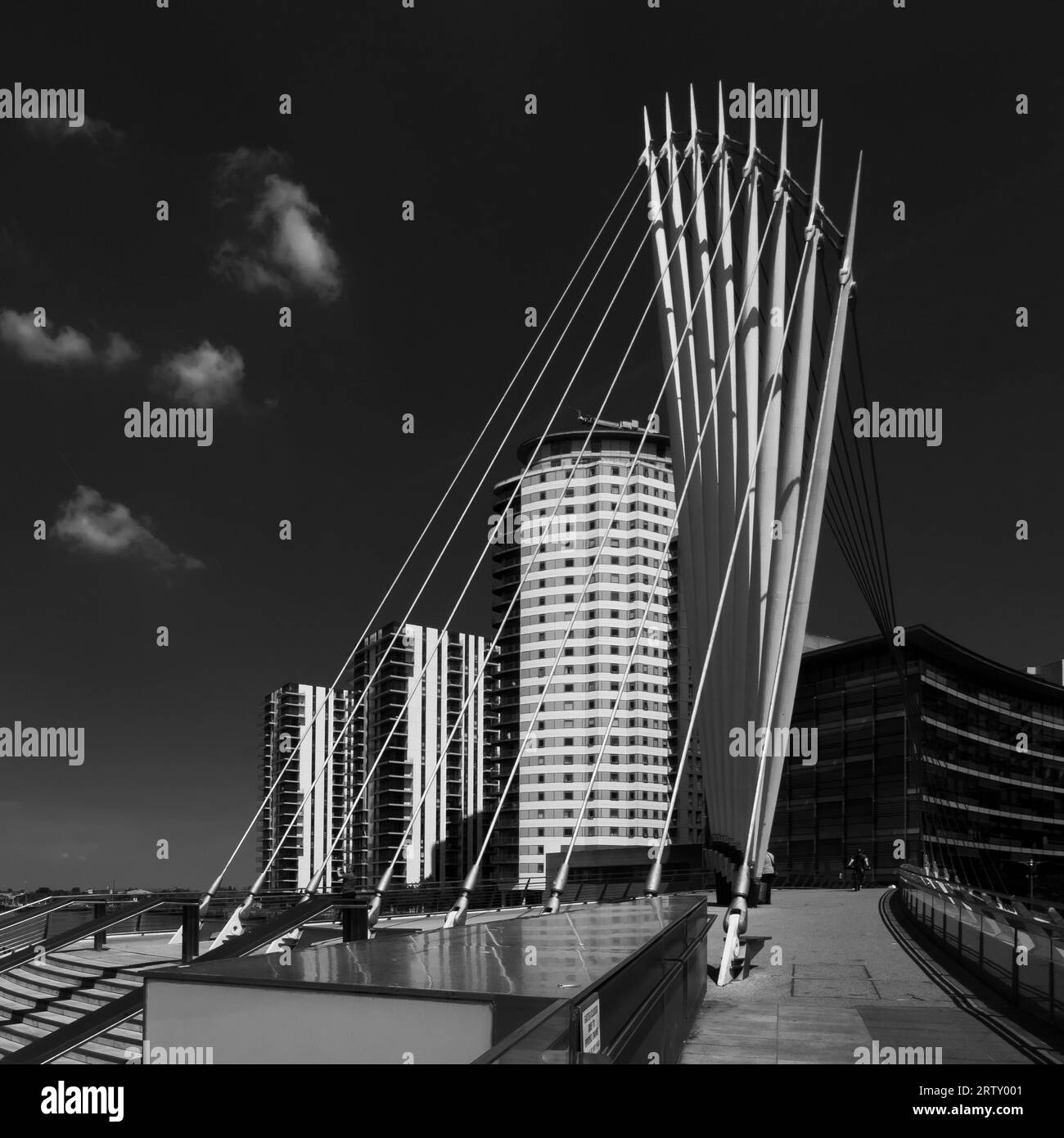 The Media City Footbridge is a swing-mechanism footbridge, Salford Quays, Manchester, England, Britain Stock Photo