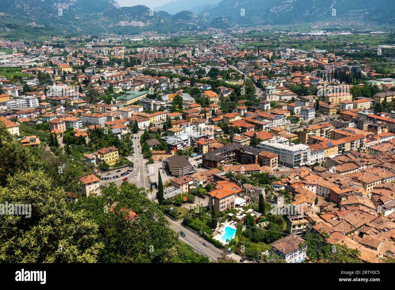 The view from top of the  Scenic lift overlooking Riva del Garda, Province of Trento of the Trentino Alto Adige region, Italy Stock Photo