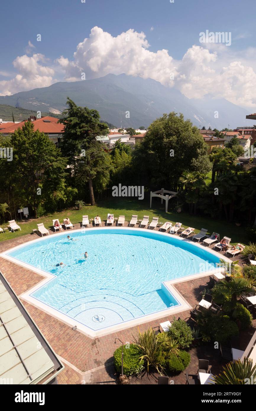 Swimming Pool Villa Nicolli, Riva, Rival del Garda, province of Trento of the Trentino Alto Adige region, Italy Stock Photo