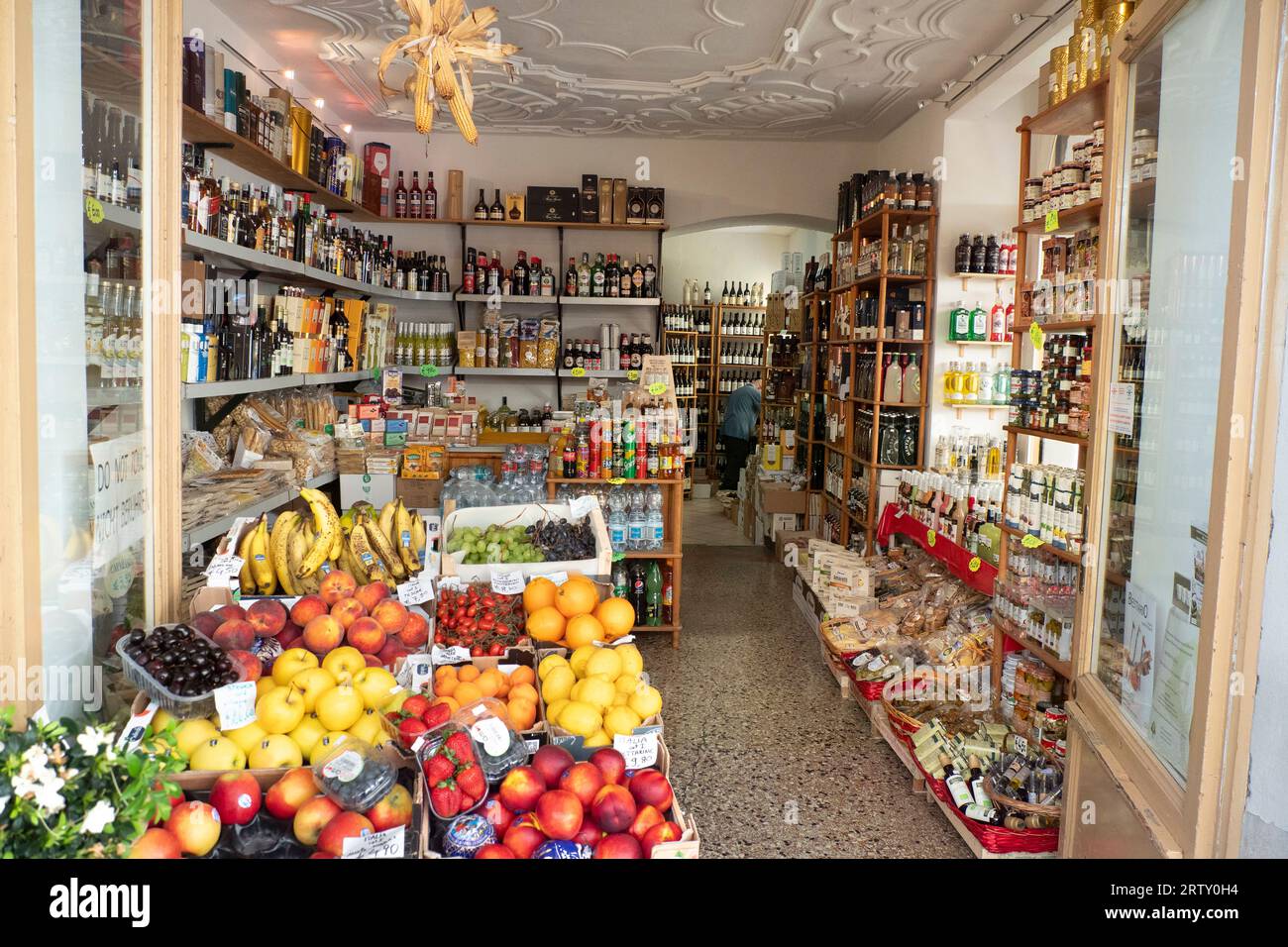 Fruit and Wine Shop, Riva, Rival del Garda, province of Trento of the Trentino Alto Adige region, Italy Stock Photo