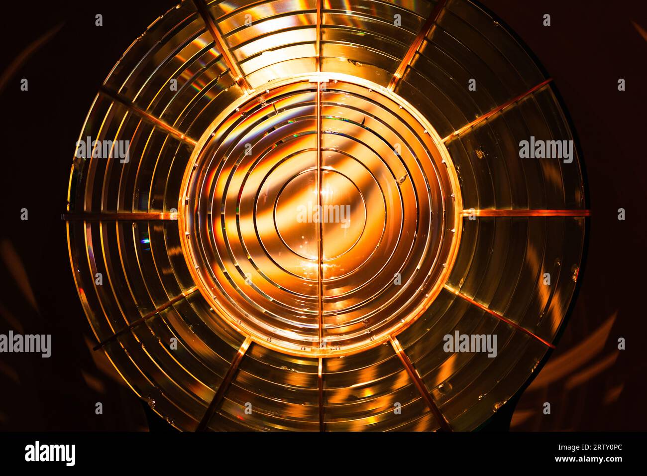 Fresnel lens frontal view. It is a type of composite compact lens developed by the French physicist Augustin-Jean Fresnel for use in lighthouses Stock Photo
