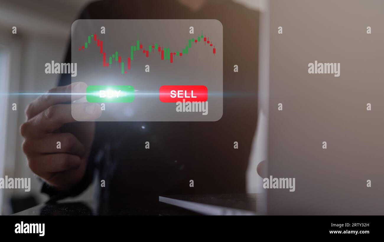 Stock market, planning and strategy, crypto, Business growth, progress or success concept. Businessman or trader is showing a growing virtual hologram. Stock Photo