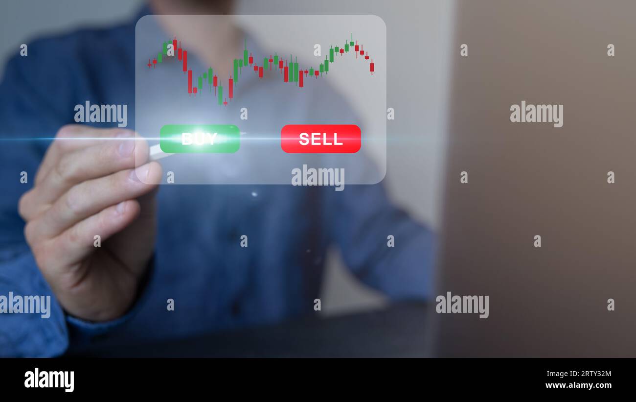 Stock market, planning and strategy, crypto, Business growth, progress or success concept. Businessman or trader is showing a growing virtual hologram. Stock Photo