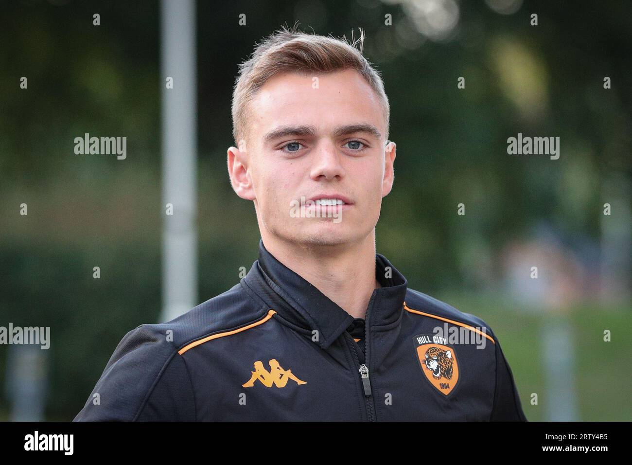 Scott Twine #30 of Hull City arrives at The MKM Stadium ahead of the ...