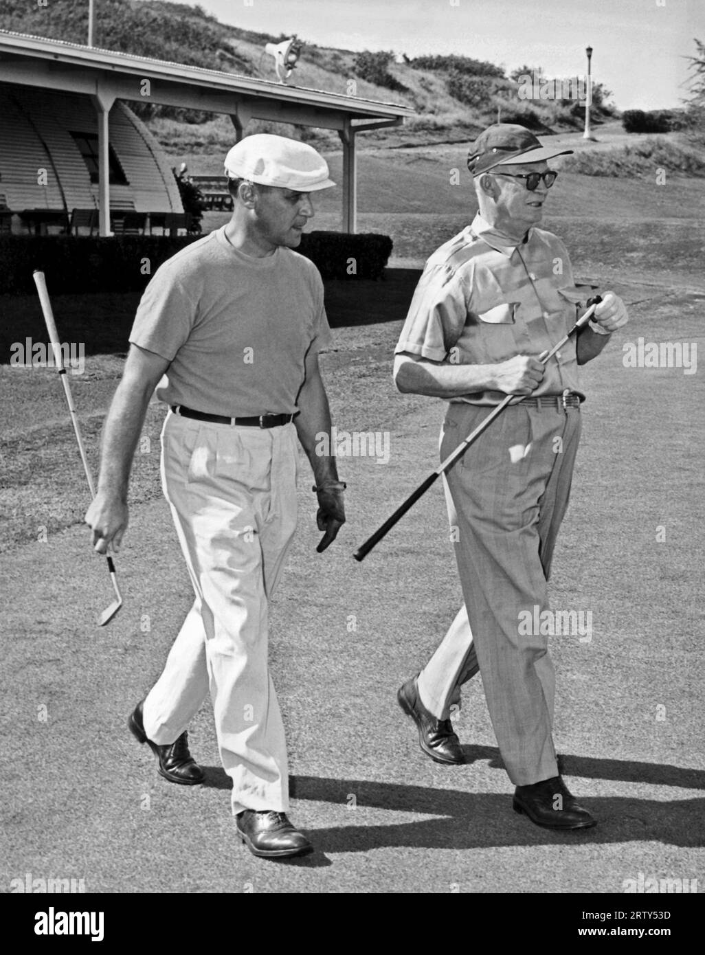 Kaneohe, Hawaii    1951 President-elect Dwight Eisenhower heads out on the Marine Air Station golf links after his arrival in Hawaii aboard the U.S. Navy cruiser 'Helena'. Stock Photo