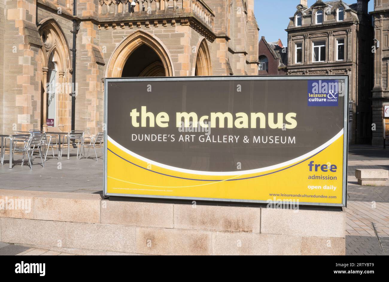 Sign outside the The McManus art gallery in Dundee, Scotland, UK Stock Photo