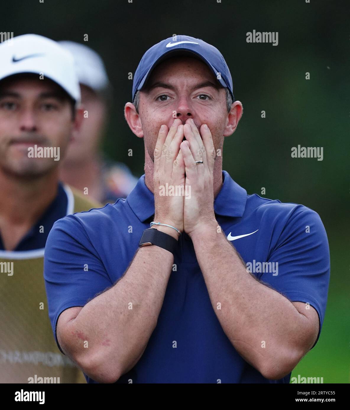 Rory Mcilroy reacts on the eighteenth tee during day two of the 2023 ...