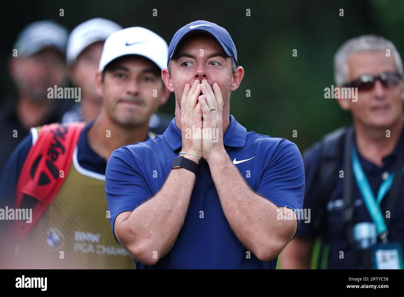 Rory mcilroy reacts on the eighteenth tee during day two of the 2023