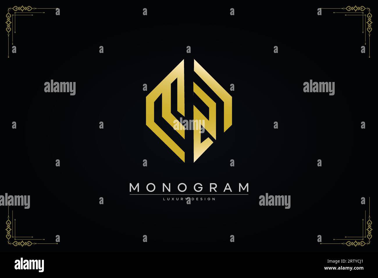 luxurious letter MZ logo with gold line art hexagon shape vector design ...