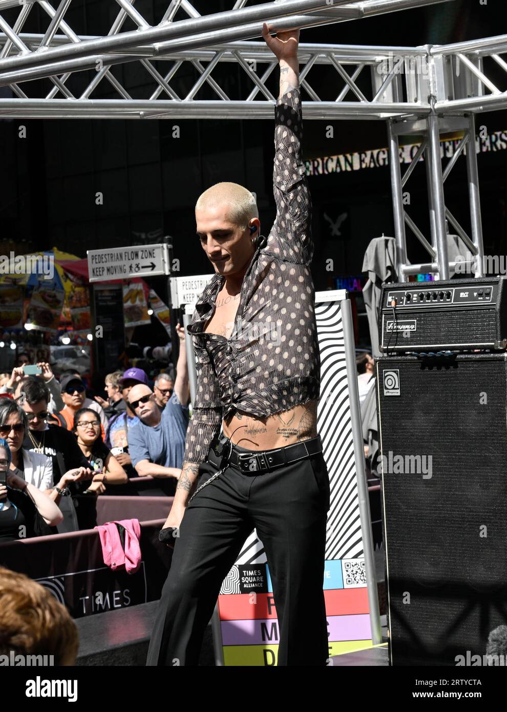 Singer Damiano David and the Italian rock band Måneskin perform in 