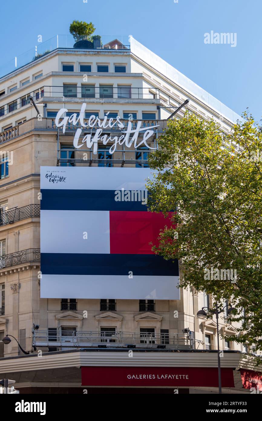 Tommy Hilfiger advertising billboard covering the facade of the Galeries  Lafayette, a famous department store of Paris, France Stock Photo - Alamy