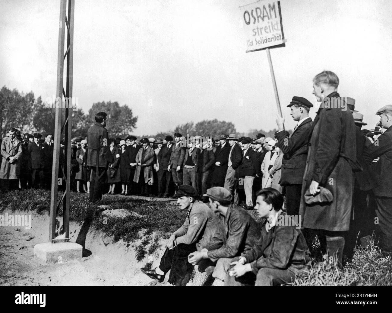 Berlin, Germany  c. 1931 Some of the 1206 men that are now on strike aginst the Siemens Works where wages were recently cut. Stock Photo