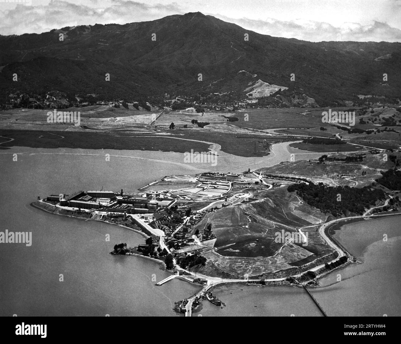 San Quentin, California c. 1929. An aerial view of San Quentin Prison