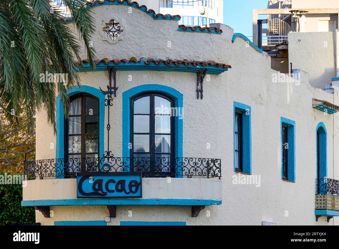Calpe, Spain - January 10, 2023: Architecture detail in the Cacao Restaurant building Stock Photo