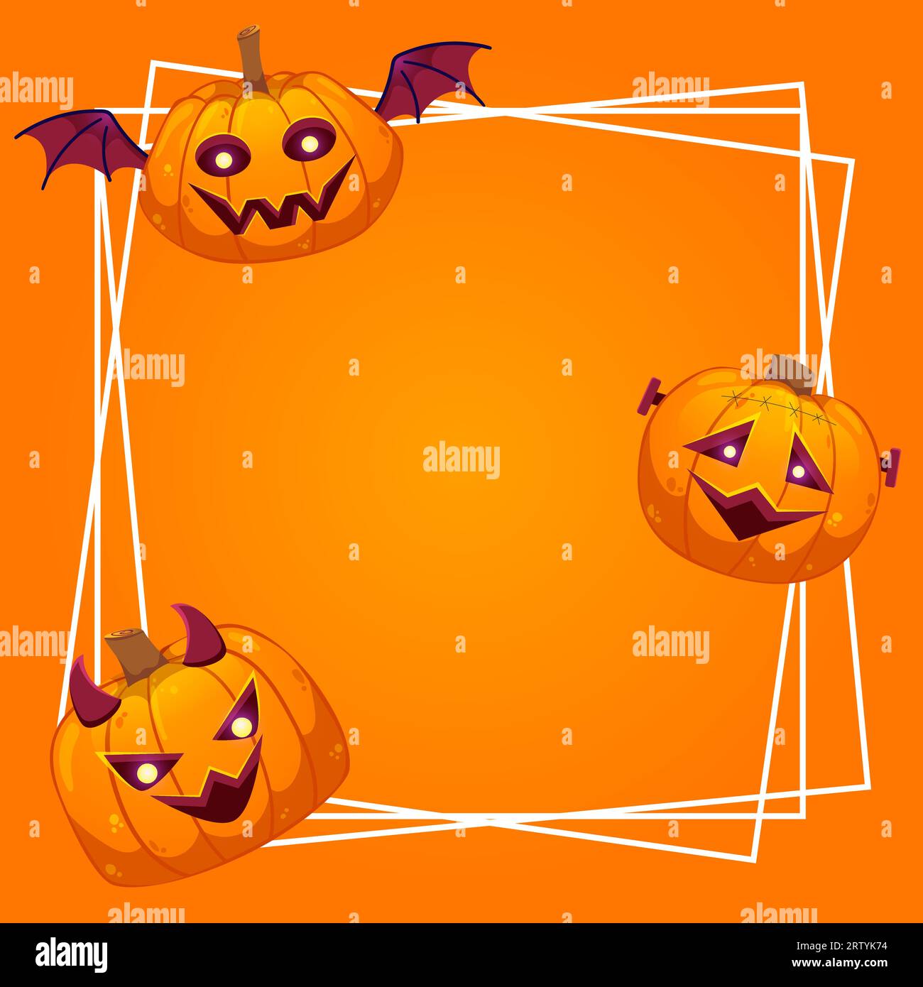 Happy Halloween frame template with pumpkins isolated on orange ...