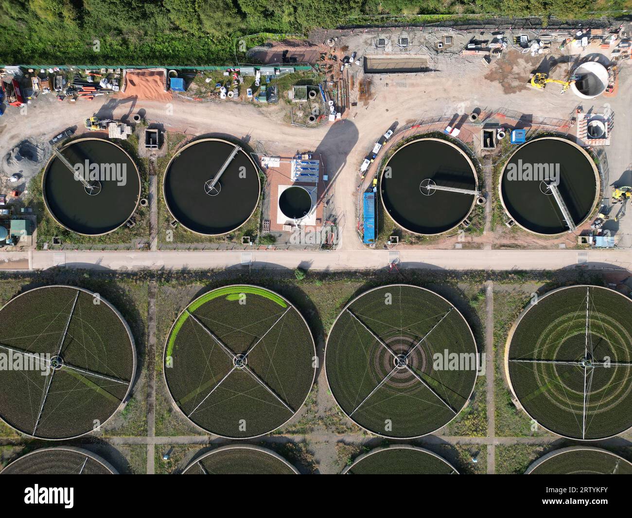 Rotherwas Hereford UK aerial view of Welsh Water sewage treatment plant